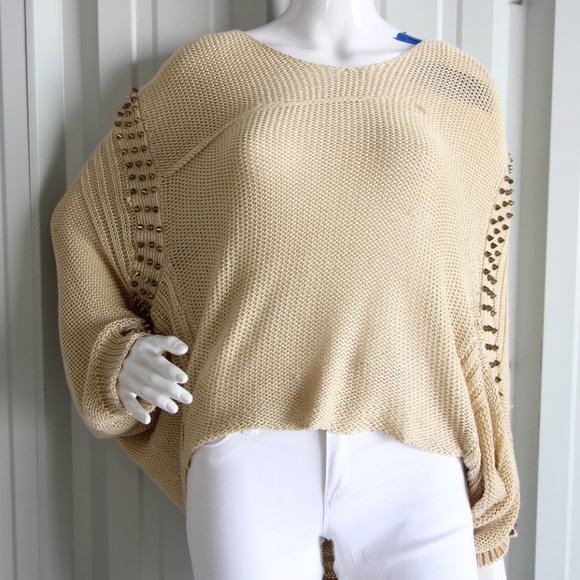 Elan Medium Beige Knit Sweater with Studs